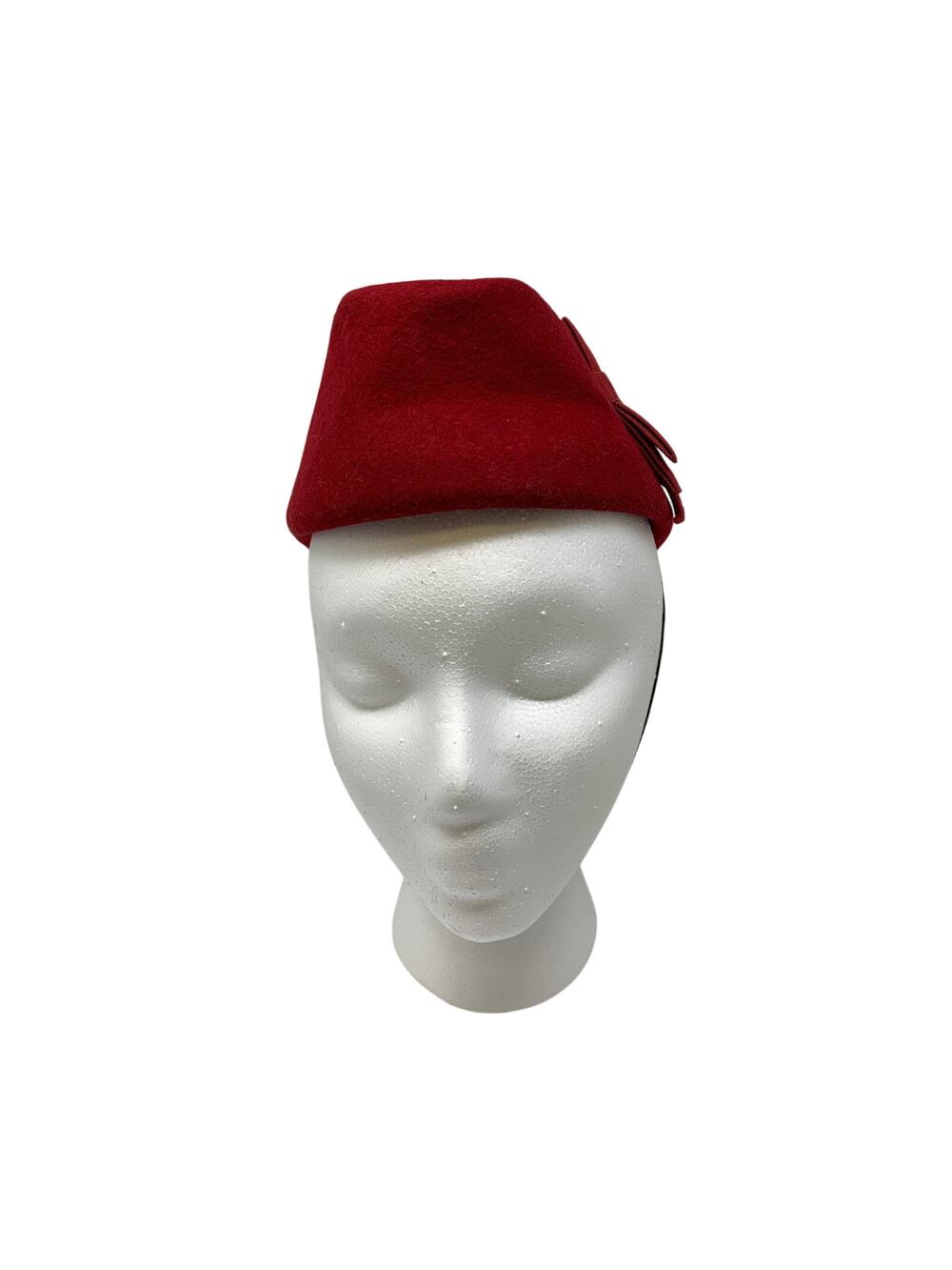 Vintage Red Doeskin Wool Hat Womens Geo W Bollman Bow Mid Century Holiday